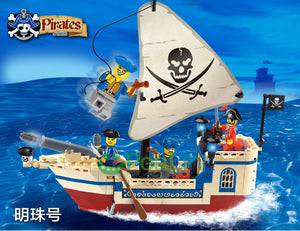 LEGO 188Pcs LegoINGs City Pirates Of Caribbean Bricks Bounty Pirate Ship Building Blocks Sets Educational Toys