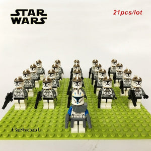 21pcs/lot STAR WARS Wolfpack Clone Trooper Commander Fox Clone Trooper Captain Rex compatible legoe Mini toy fig building block