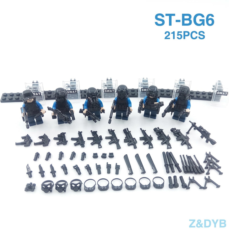 LEGO 215PCS/Lot SWAT Team City Police Military Figures Scene Series Soldier Army Gun Weapon