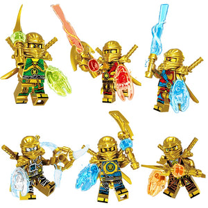 lego 6 IN 1 Gold Ninjago Figures Weapon Model