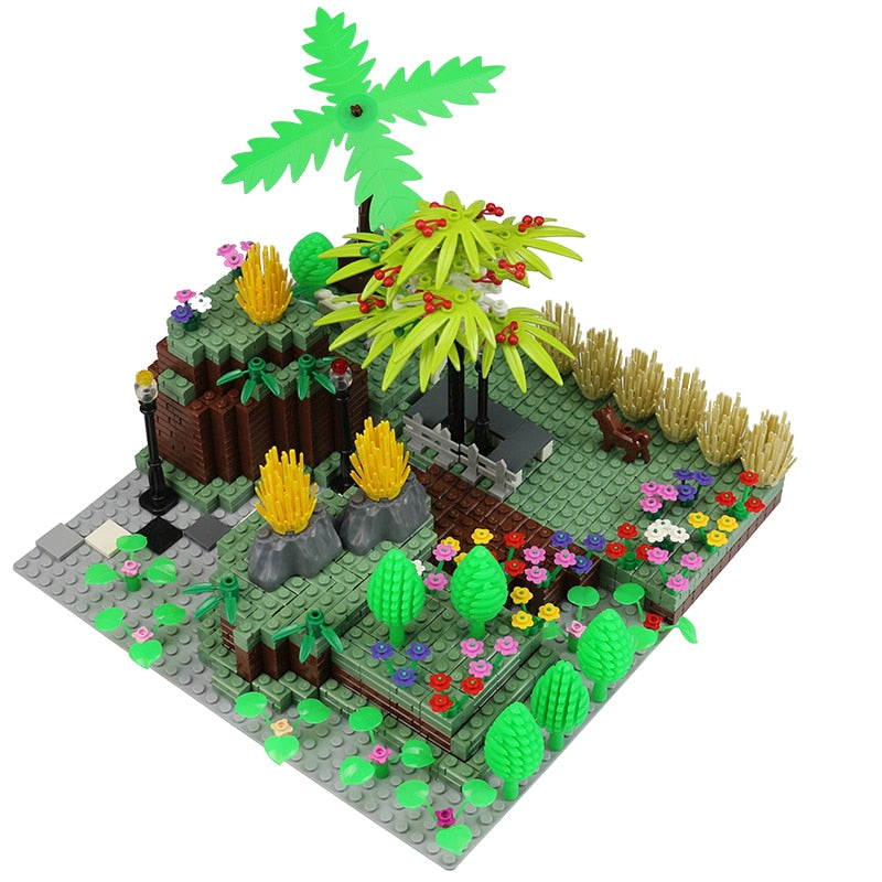 City Block MOC Mini City Bush Trees Grass Plants Flowers Light DIY Building Blocks Brick Action Figure Toys Legoed Toy Particles