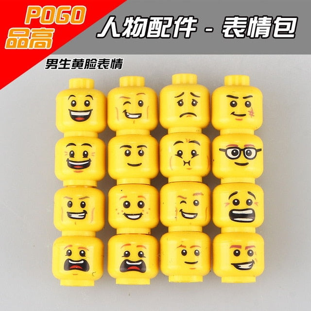 LEGO 16pcs/bag Figure Face Head Set Female or Male Joker MOC Accessories B