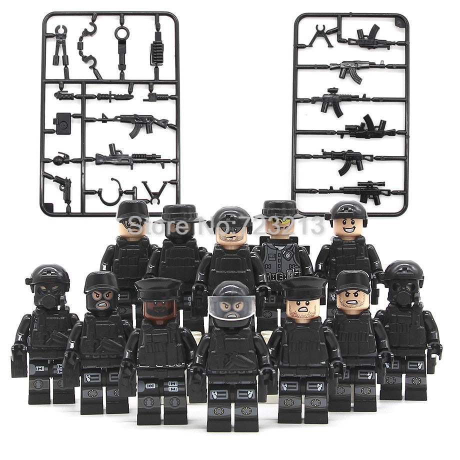 LEGO 12pcs/set Legoingly Military SWAT Teams Figure Set City Police Weapon Model Building Blocks