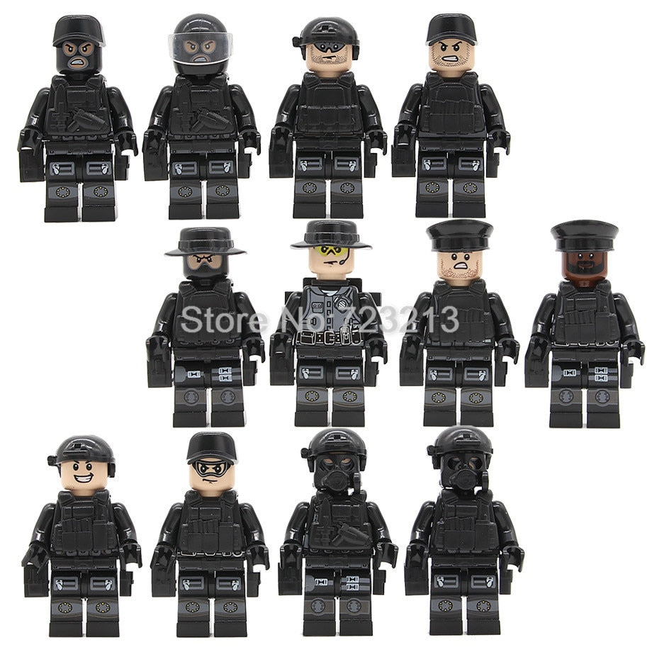 LEGO 12pcs/set Legoingly Military SWAT Teams Figure Set City Police Weapon Model Building Blocks