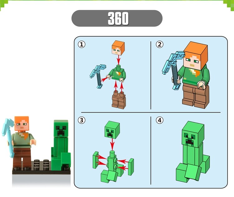 Minecrafted Style Zombie Steve figure DIY Building Blocks Toys Compatible Legoings Model