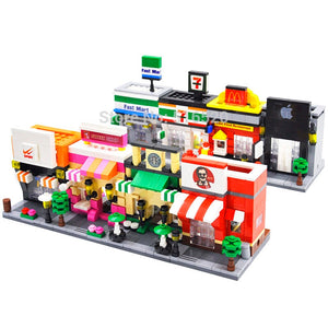 HSANHE Legoings Mini City Street 3D Retail Store McDonald Cafe Apple Mini Shop Educational Building Blocks Toys for Children