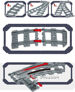 LEGO City Trains Parts Flexible Track Rail Crossing Straight Curved Rails Building Blocks Sets Kids Bricks Toys