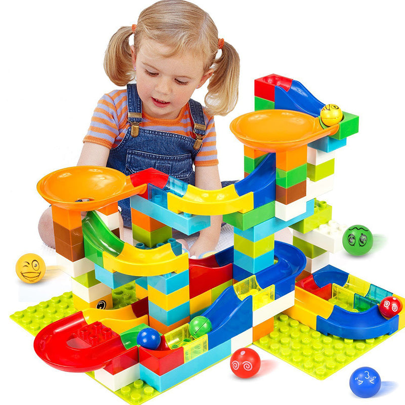 104-208PCS Marble Race Run Maze Ball Track Building Blocks Plastic Funnel Slide Big Size Bricks Compatible Legoingly Duplo Block