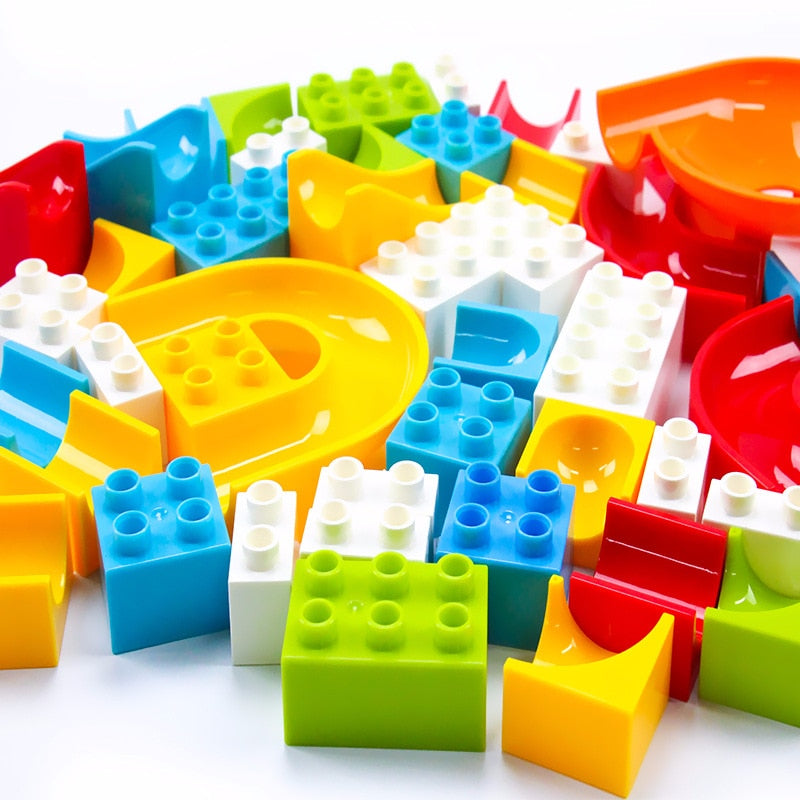 104-208PCS Marble Race Run Maze Ball Track Building Blocks Plastic Funnel Slide Big Size Bricks Compatible Legoingly Duplo Block