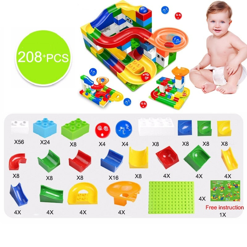 104-208PCS Marble Race Run Maze Ball Track Building Blocks Plastic Funnel Slide Big Size Bricks Compatible Legoingly Duplo Block