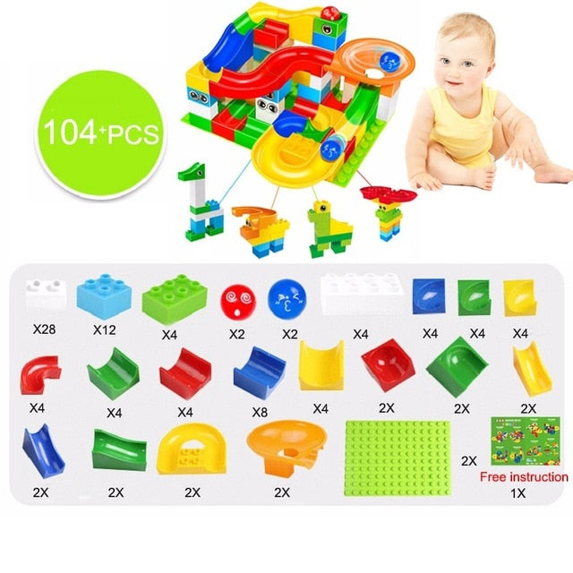 104-208PCS Marble Race Run Maze Ball Track Building Blocks Plastic Funnel Slide Big Size Bricks Compatible Legoingly Duplo Block