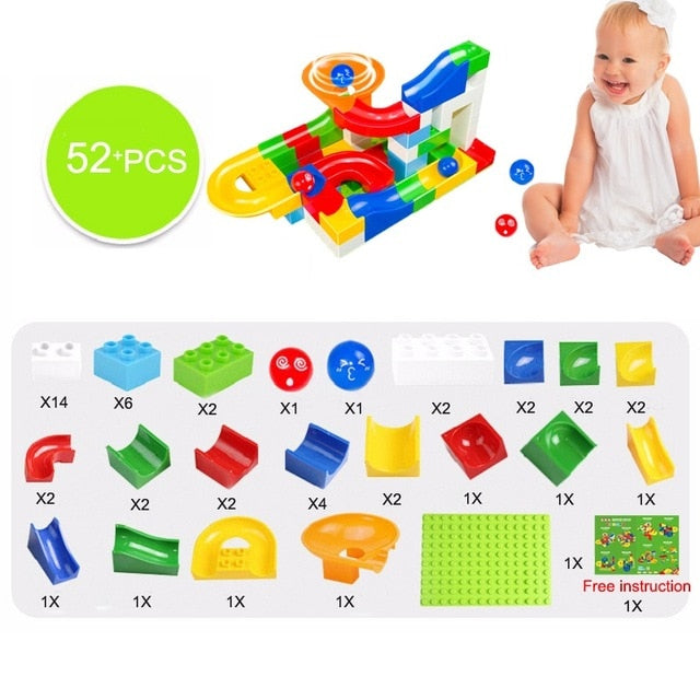 104-208PCS Marble Race Run Maze Ball Track Building Blocks Plastic Funnel Slide Big Size Bricks Compatible Legoingly Duplo Block