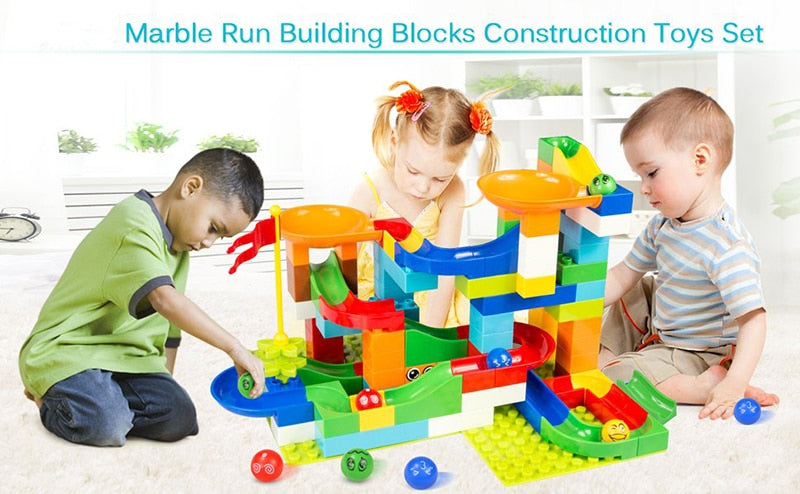 104-208PCS Marble Race Run Maze Ball Track Building Blocks Plastic Funnel Slide Big Size Bricks Compatible Legoingly Duplo Block