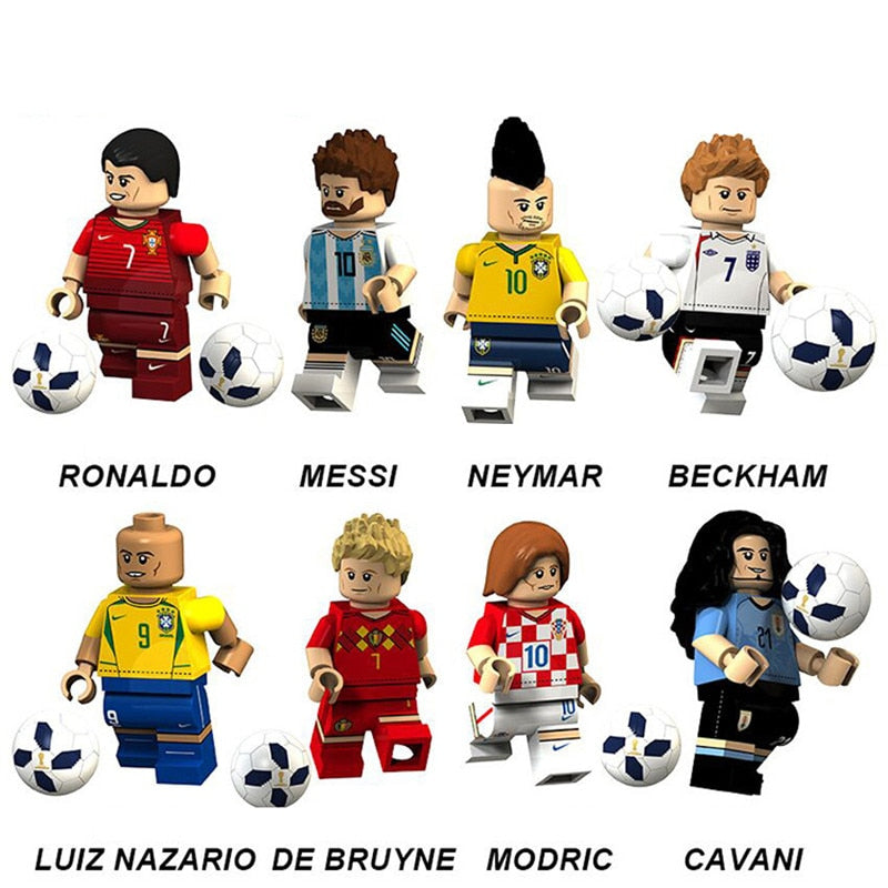 LEGO Football Pogba Ronaldo Messi Beckham Neymar Modric Cavani Bruyne Models Figures Building Blocks Bricks Toys Kids