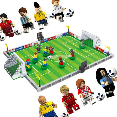 world soccer City Football Field fit Soccer figures city Model Building Bricks Blocks diy Toys gift kid winning cup