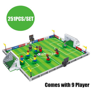 world soccer City Football Field fit Soccer figures city Model Building Bricks Blocks diy Toys gift kid winning cup