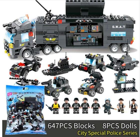 LEGO City Police Series 8 in 1/6 In 1  Vehicle Car Helicopter Police Staction Building Blocks DIY Bricks