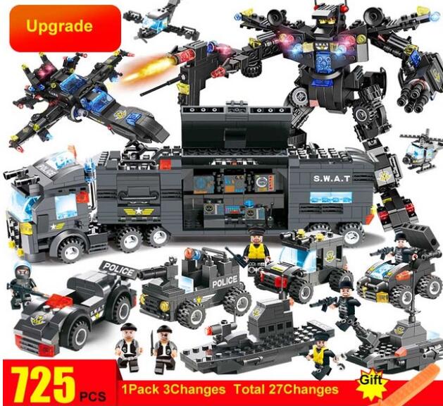 LEGO City Police Series 8 in 1/6 In 1  Vehicle Car Helicopter Police Staction Building Blocks DIY Bricks