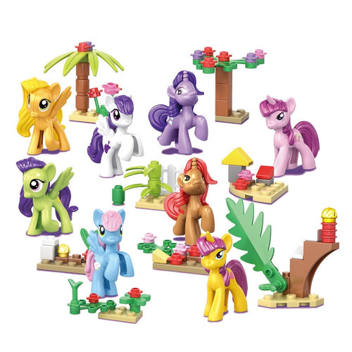 8pcs Princess Girl My Little Horse Legoings Model Building Kits Doll Figures Bricks Blocks