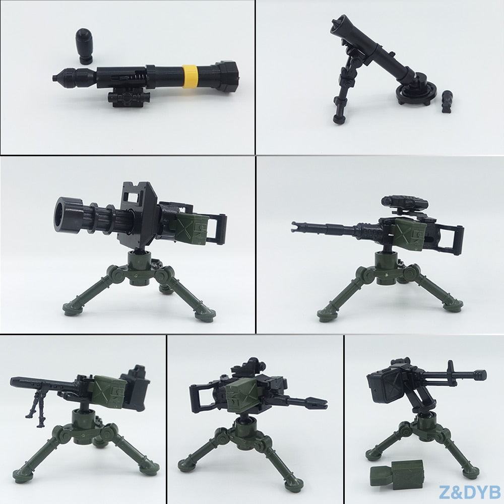 Heavy Machine Guns DIY Military Weapons Bazooka Soldiers Army Model Building Block Brick Arms WW2 Police