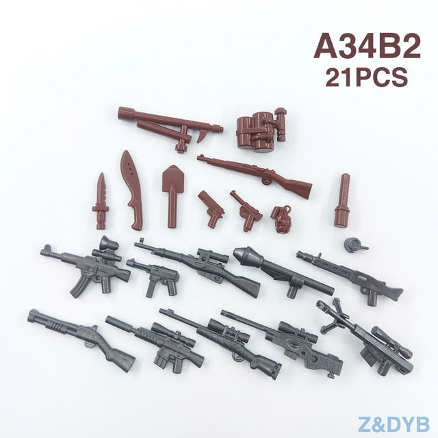 Heavy Machine Guns DIY Military Weapons Bazooka Soldiers Army Model Building Block Brick Arms WW2 Police