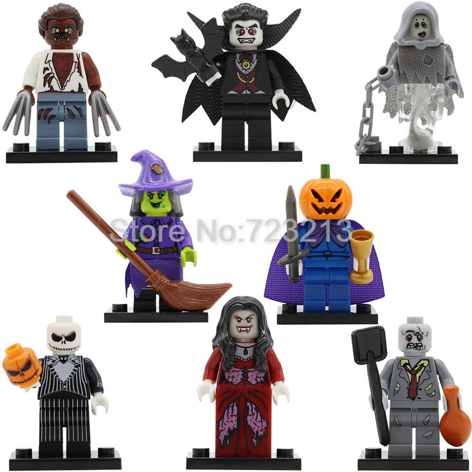 LEGO Halloween Figure PG8080 Skeleton Jack Witch Zombie Ghosts Pumpkin Man Werewolf Legoingly Vampire Count Queen Building Blocks