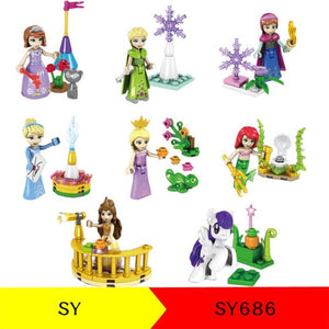 8pcs Princess Girl My Little Horse Legoings Model Building Kits Doll Figures Bricks Blocks