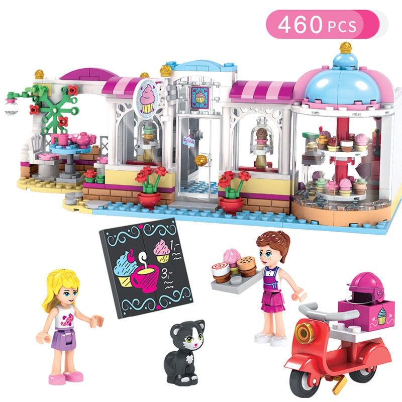 LEGO Friends Series Heart Lake City Girls Club Street Building Blocks Pink Cake Cafe Blue Camper