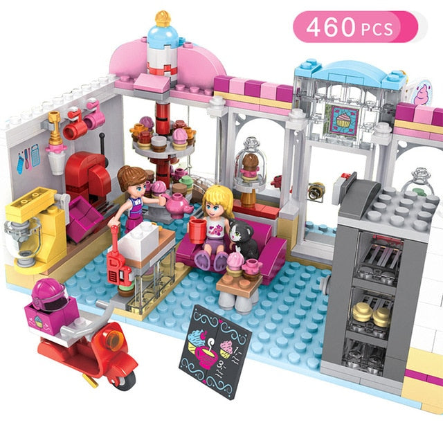 LEGO Friends Series Heart Lake City Girls Club Street Building Blocks Pink Cake Cafe Blue Camper