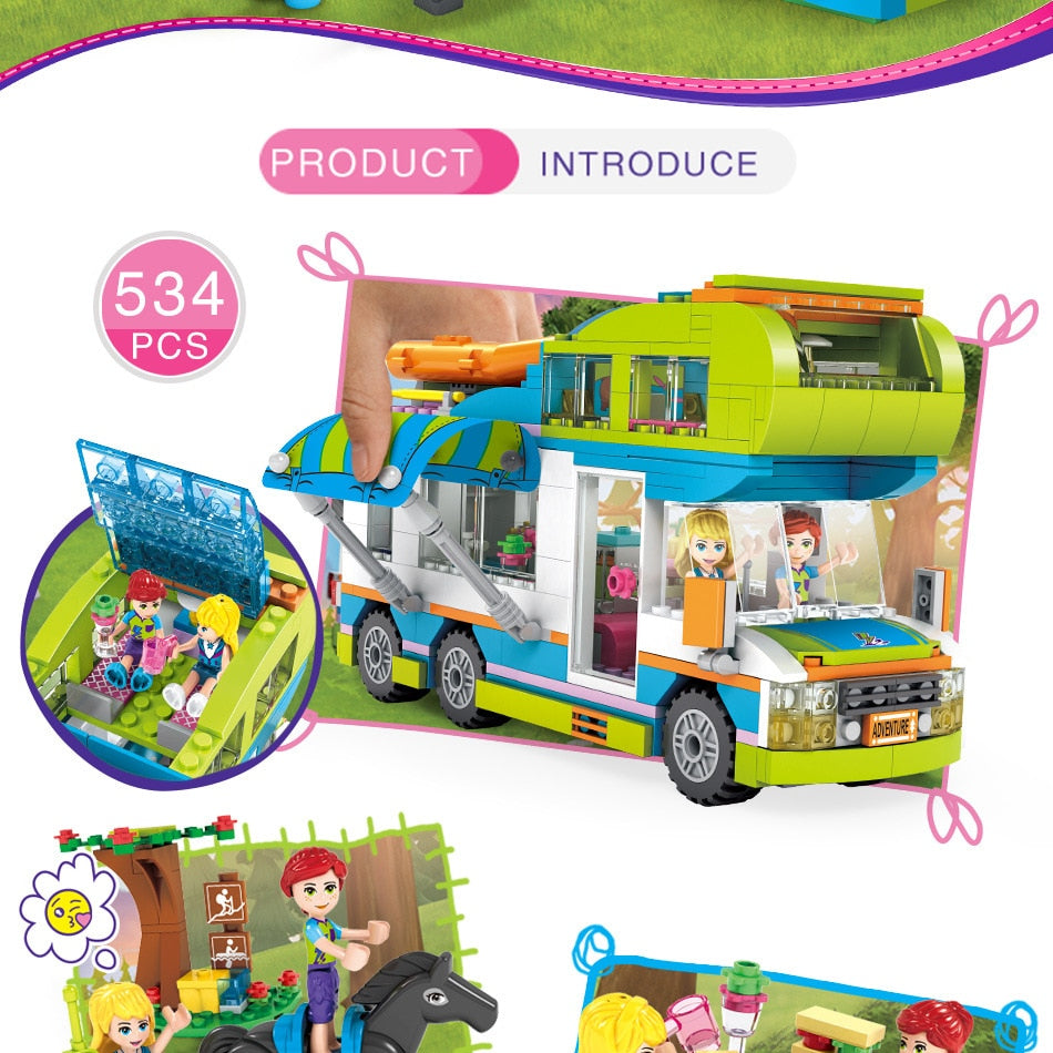 LEGO Friends Series Heart Lake City Girls Club Street Building Blocks Pink Cake Cafe Blue Camper