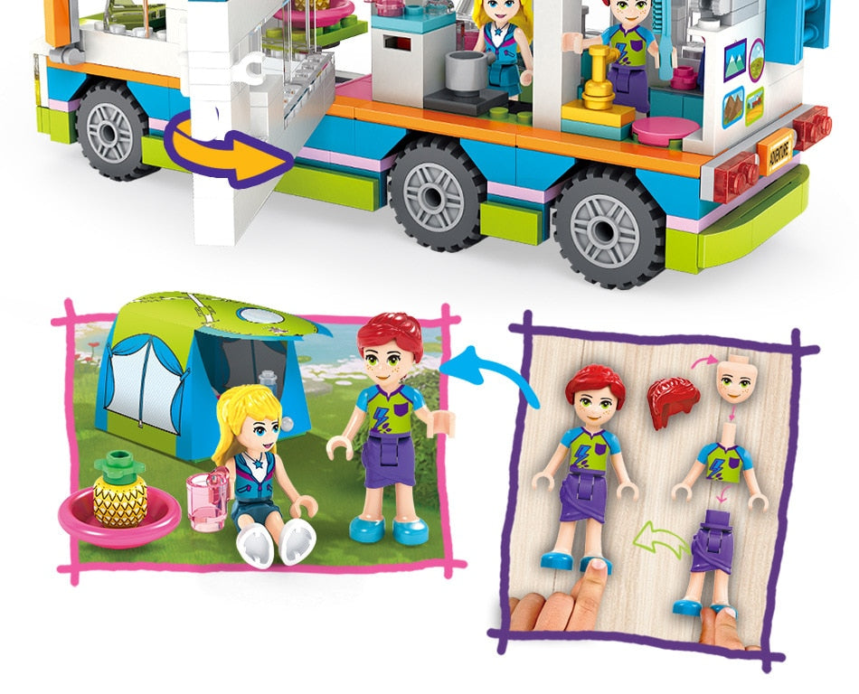 LEGO Friends Series Heart Lake City Girls Club Street Building Blocks Pink Cake Cafe Blue Camper