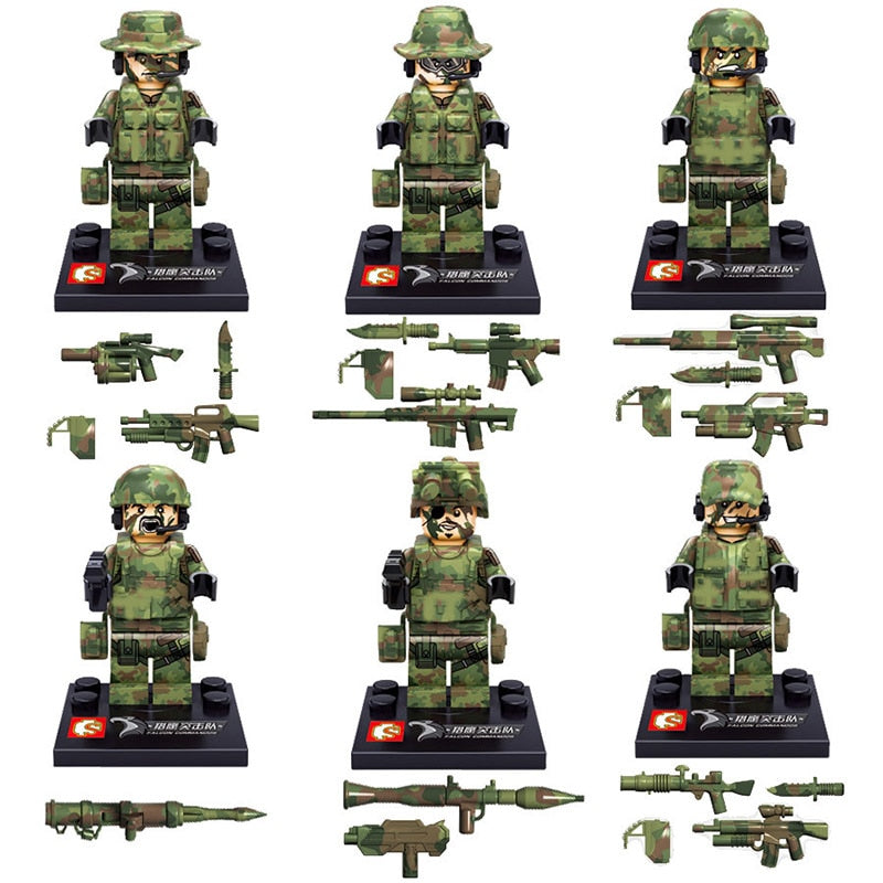 LEGO 6Pcs SWAT Wars Military Falcon Commandos WWII Army Soldiers Marine Corps