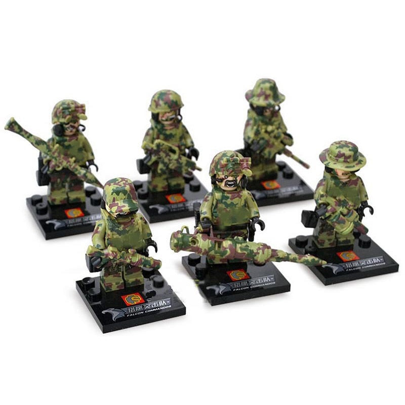 LEGO 6Pcs SWAT Wars Military Falcon Commandos WWII Army Soldiers Marine Corps