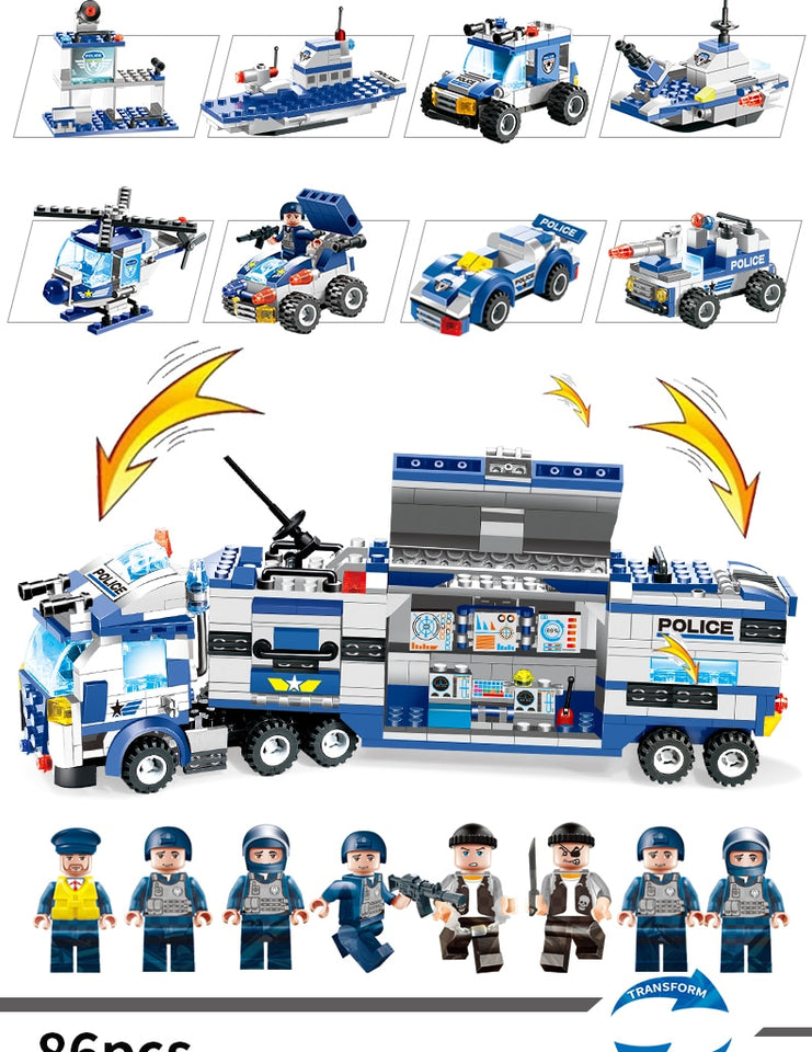 LEGO 647PCS 762PCS City Police Series SWAT 8 IN 1 City Police Truck Station