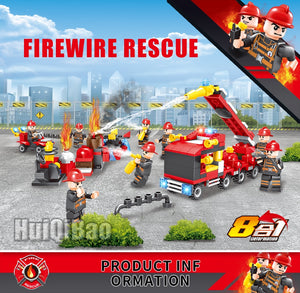 LEGO 376pcs 8in1 Fire truck Firefighter City rescue Helicopter