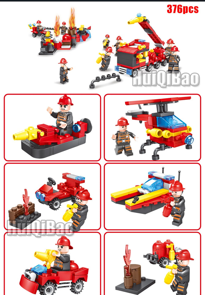 LEGO 376pcs 8in1 Fire truck Firefighter City rescue Helicopter