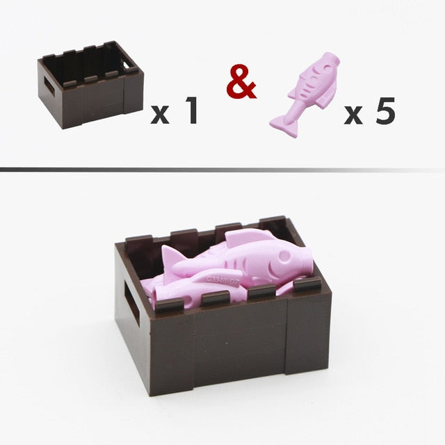 LEGO City Accessories Building Blocks Fruit Bread Fish Food Banana Cherry Basket Friends Figure Assemble Parts Bricks Toys