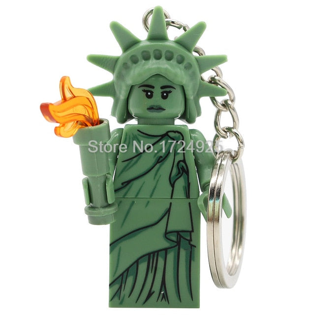 Graduate Unicorn Hot Dog Man Figure Keychain Statue Of Liberty Buzz Lightyear Medusa Rocket Boy key Building Blocks Toys