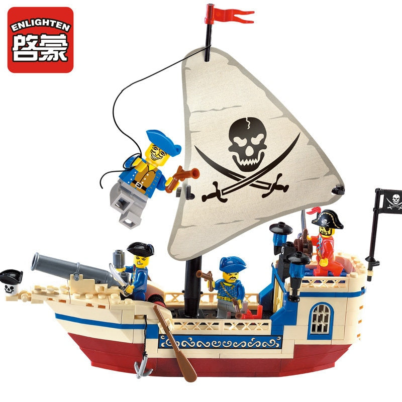 LEGO 188Pcs LegoINGs City Pirates Of Caribbean Bricks Bounty Pirate Ship Building Blocks Sets Educational Toys