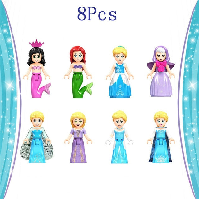 LEGO 8Pcs Fairy Tale Princess Girl Model Building Doll Figures Bricks Blocks Kid Friends Children Toys