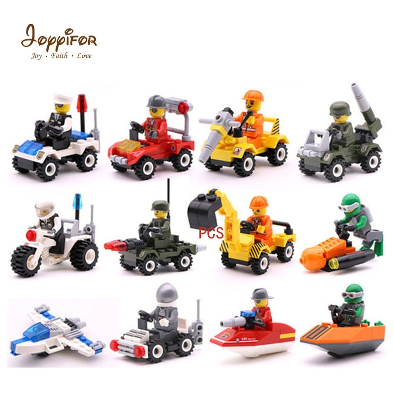 LEGO 12 Kinds Original Mini Transportation Block Car Building Compatible Duplo City Soliders Kids Toys