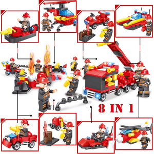 LEGO 376pcs 8in1 Fire truck Firefighter City rescue Helicopter