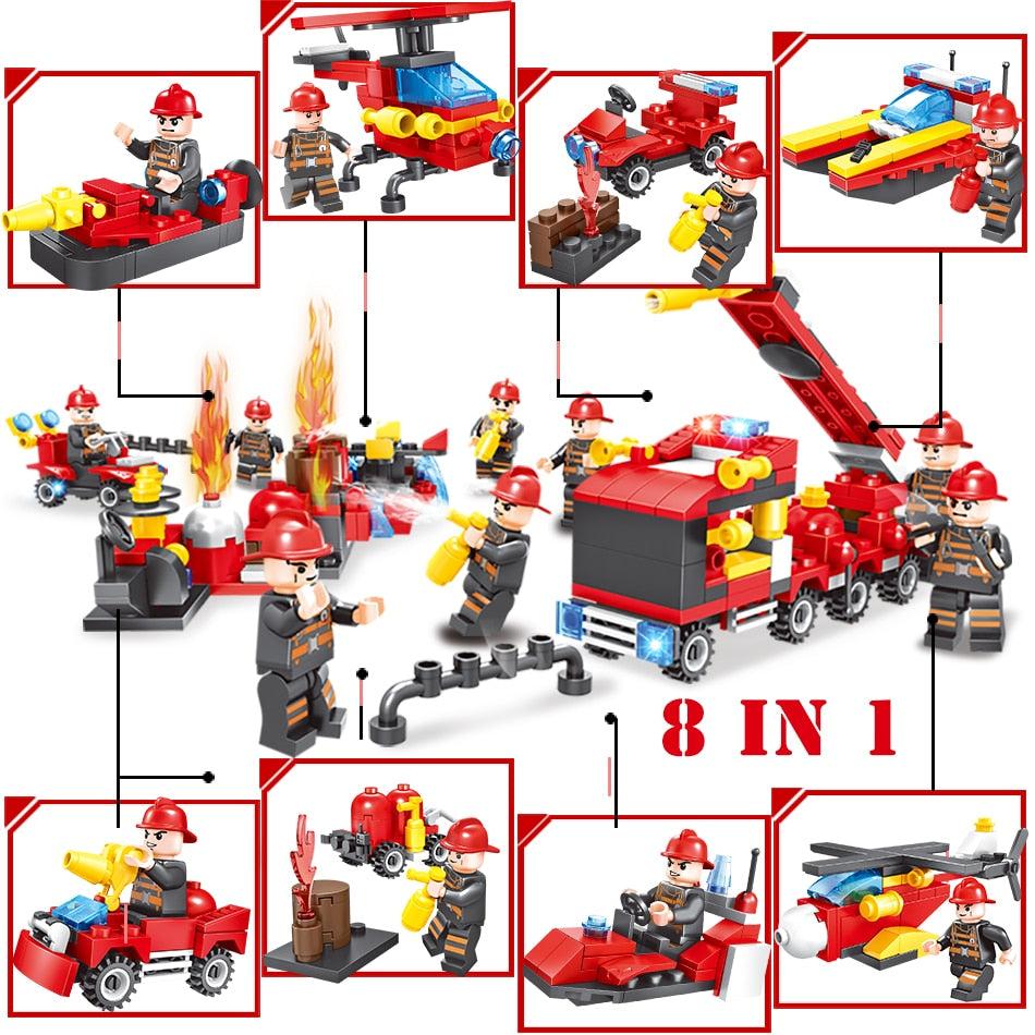 LEGO 376pcs 8in1 Fire truck Firefighter City rescue Helicopter