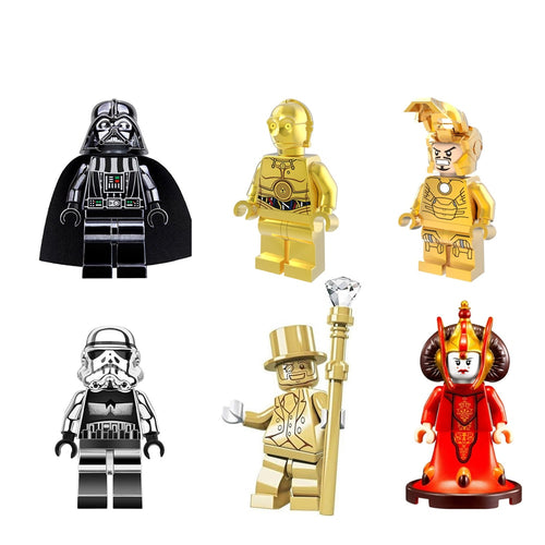 LEGO Mr Gold Figures Chrom C3PO Deadpool Stormtrooper Iron Man Darth Vader Golden Models Building