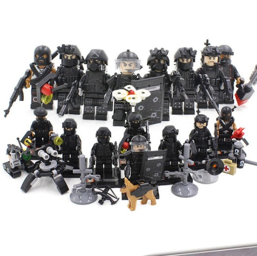 LEGO military 8pz City Police SWAT Team mini Army Soldiers figures With Weapons WW2 Building Blocks Toys