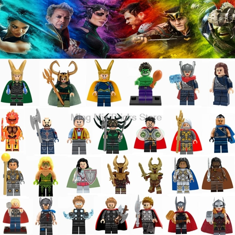 LEGO Super Hero Marvel Hela Valkyrie Thor Figures Set Ragnarok Loki Building Blocks Toys For Children infinity war Avengers