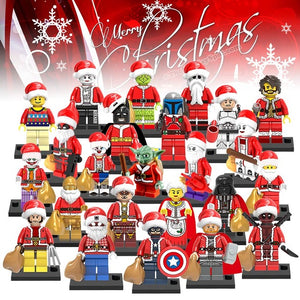 LEGO 24Pcs/lot Christmas Grinch Figures Santa Claus Yoda Joker Starwars Darth Harley Marvel Granny Brick Toys