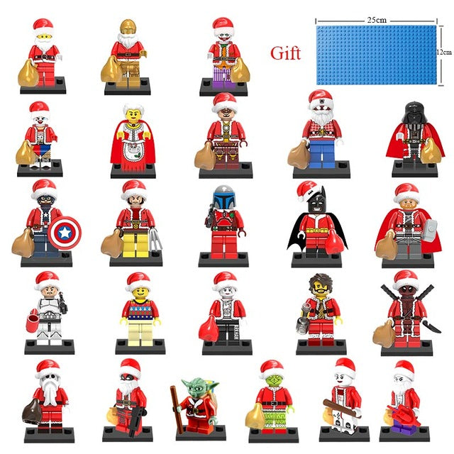 LEGO 24Pcs/lot Christmas Grinch Figures Santa Claus Yoda Joker Starwars Darth Harley Marvel Granny Brick Toys