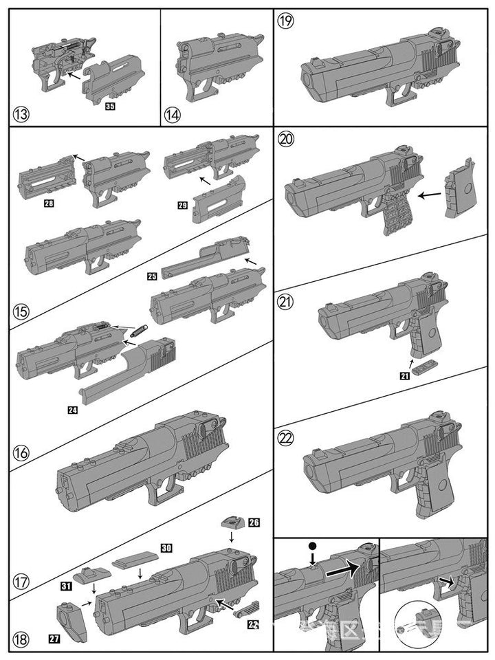 DIY Building Blocks Toy Gun Beretta and Gunsight Assembly Toy Puzzle Model Can Fire Bullets