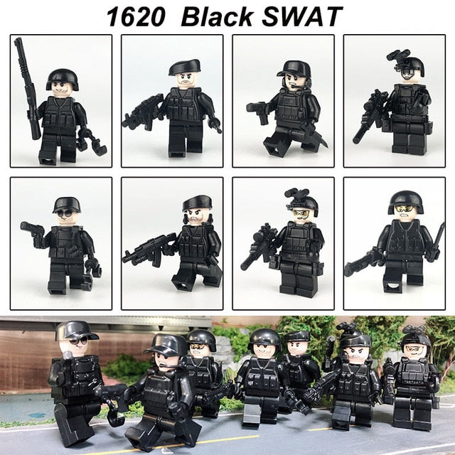 LEGO Military Series Soldier Action Figures With Guns Weapons Ww2  SWAT Armed Forces Building Blocks World War